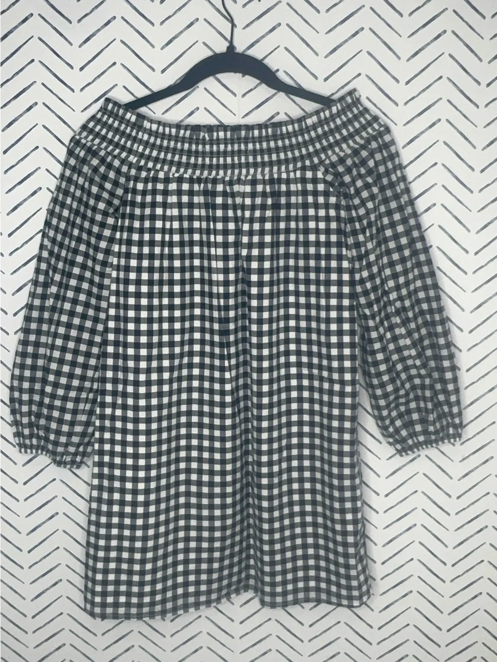 Abercrombie & Fitch navy white gingham off-the-shoulder mini dress size small - Picture 1 of 6